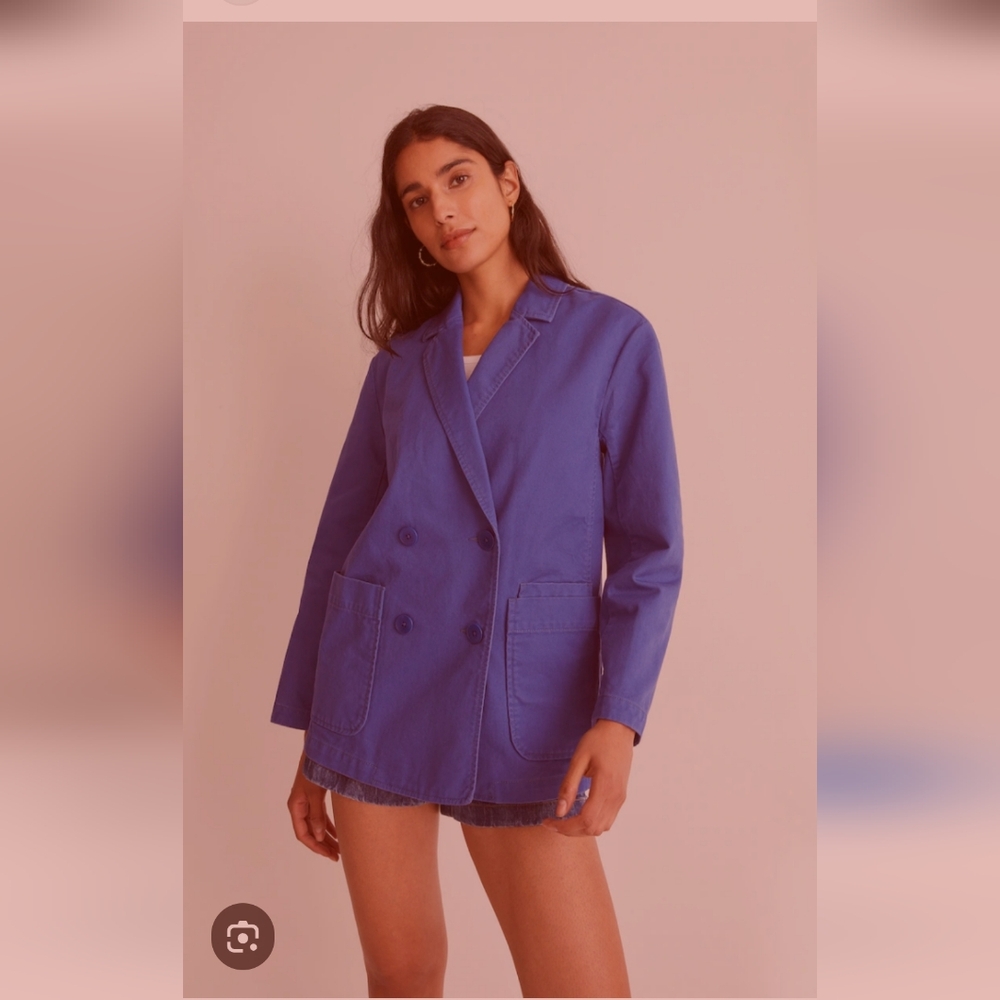 madewell cotton crossover Women's Blue Double-Breasted Jacket